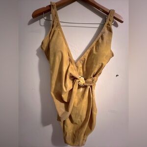 GOTTEX Size 14 One Piece V Neck Golden Mustard Color Swimsuit Yellow Stone